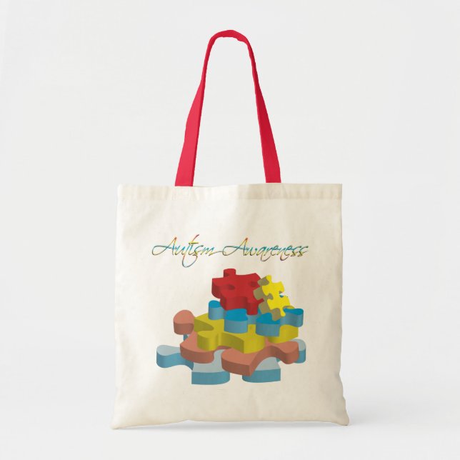 Bolsa Tote O quebra-cabeça da consciência do autismo remenda (Frente)