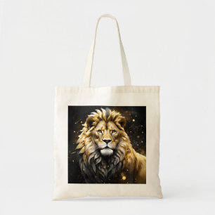Bolsa Tote O Rei: Leão Macho Majestoso Dourado e Cinza,