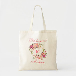 Bolsa Tote O rosa floral cora dama de honra Dourado do