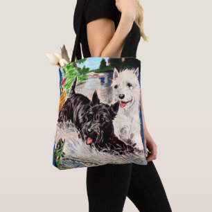 Bolsa Tote O Scottie persegue a pesca de Blackie e de Whitie