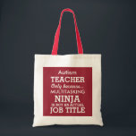 Bolsa Tote O Special engraçado do autismo precisa o professor<br><div class="desc">Este saco engraçado diz o professor do autismo, simplesmente porque Ninja a multitarefas não é uma posição real. Este saco pode ser personalizado para dizer necessidades especiais professor, professor de Síndrome de Down, ou mesmo apenas um professor especial geral. O fundo é azul contudo você pode mudá-lo clicando Customize a....</div>