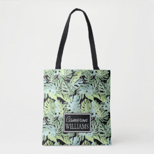 Bolsa Tote O teste padrão floral da selva adiciona seu nom
