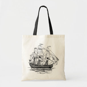 Bolsa Tote O vintage pirateia Galleon, esboço de um navio de