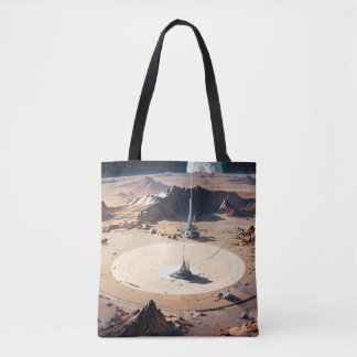 Bolsa Tote Oásis do Deserto Surreal com Estrutura Sci-Fi
