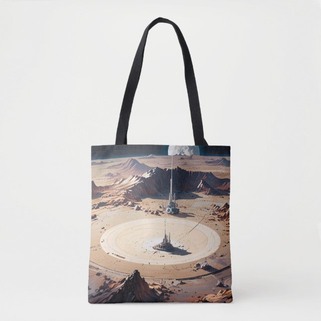Bolsa Tote Oásis do Deserto Surreal com Estrutura Sci-Fi (Frente)