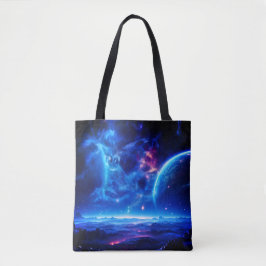 Bolsa Tote Oásis Galáctica: Paisagem Estelar da Nebulosa Azul