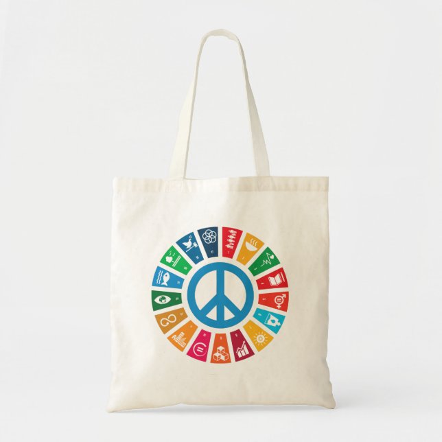 Bolsa Tote Objetivos de Sustentabilidade da Paz Global Inspir (Frente)