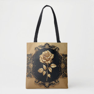 Bolsa Tote Obra de Arte Rosa Dourada com Elemento Decorativo 