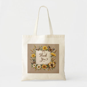Bolsa Tote Obrigado As flores silvestres desenhadas à mão, as
