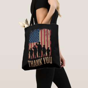 Bolsa Tote Obrigado Bandeira Americana Vintage Dia dos Vetera