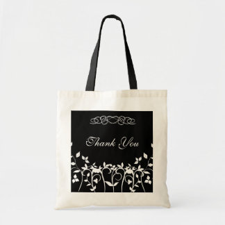 Bolsa Tote Obrigado Bridesmaid Gift Bag - Floral Branco Preto