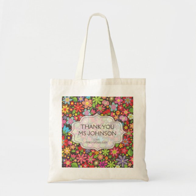 Bolsa Tote Obrigado brilhante das flores do primavera você (Frente)