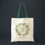 Bolsa Tote Obrigado de coroa floral cor-de-rosa, seu presente<br><div class="desc">Design de cor de água floral cor-de-rosa-claro. Design floral elegante de aquarela floral e bela caligrafia. Presente perfeito para o professor</div>