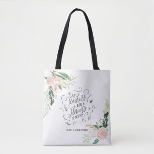 Bolsa Tote Obrigado floral cor-de-rosa, presente para o profe