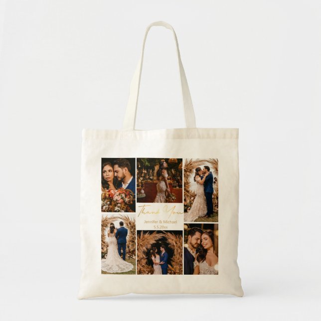 Bolsa Tote obrigado moderno você 6 fotos ouro de casamento co (Frente)