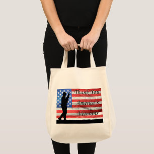 Bolsa Tote Obrigado os veteranos de América com bandeira e o