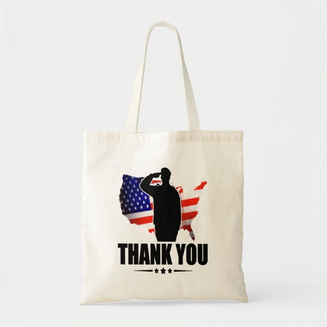 Bolsa Tote Obrigado pelo seu serviço de bandeira americana (Frente)