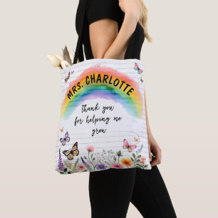 Bolsa Tote Obrigado por Me Ajudar a Crescer Professor Arco-Ír