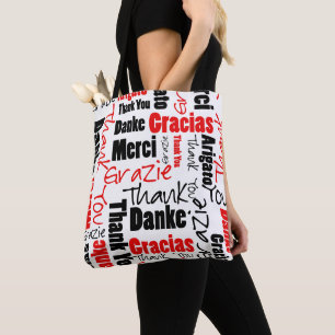 Bolsa Tote Obrigado preto e vermelho você exprime a nuvem