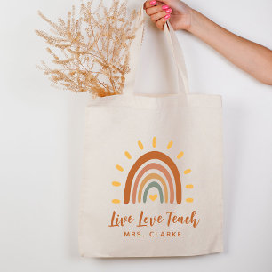 Bolsa Tote Obrigado Professor Nome Personalizado Boho Rainbow
