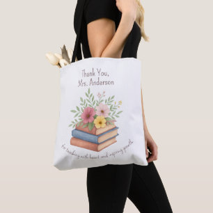 Bolsa Tote Obrigado Professora - Manuais e Flores de Aquarela