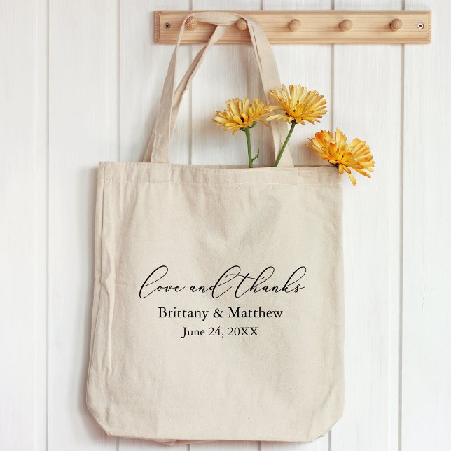 Bolsa Tote Obrigados de Amor com Casamento de Caligrafia Mini (Customize to change text size, style or to add more text.)