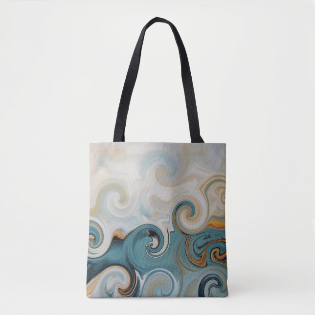 Bolsa Tote Ocean Waves Beach Teal Blue Abstrato 74 (Frente)