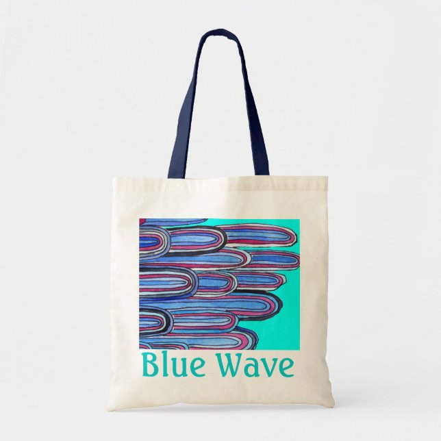 Bolsa Tote Ocean Waves "Blue Wave" arte azul aqua (Frente)