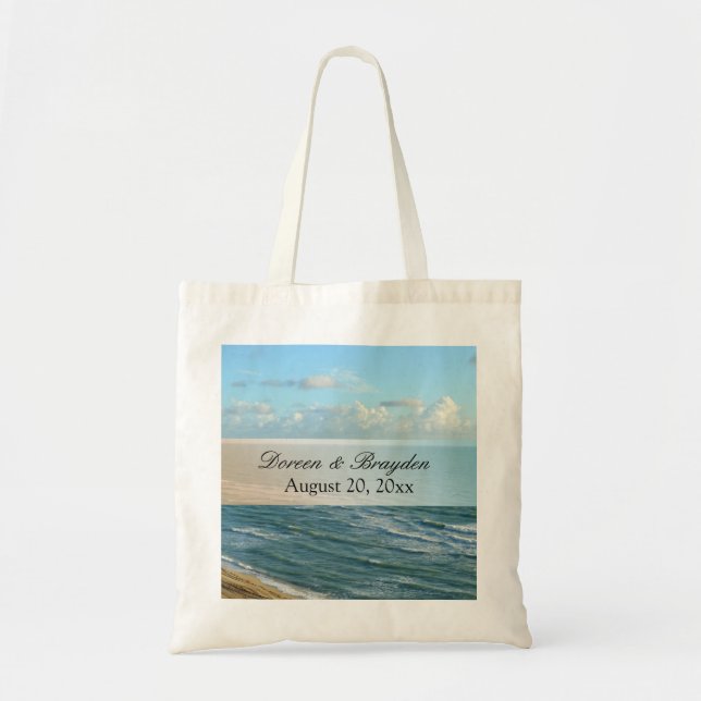 Bolsa Tote Oceano Azul de Casamento de Praia da praia (Frente)