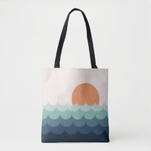 Bolsa Tote Oceano azul ondulado no pôr do sol