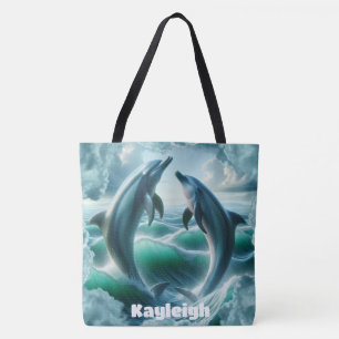 Bolsa Tote Oceano de golfinhos-de-coleira azul monograma  