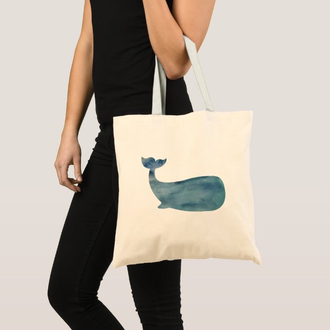 Bolsa Tote Oceano de pintura de silhuetas de baleia (Frente (produto))