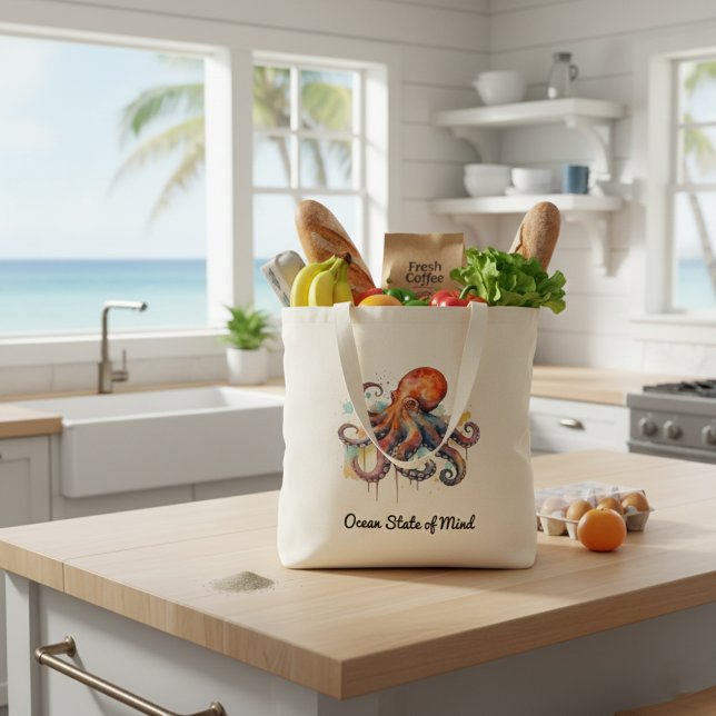 Bolsa Tote Oceano Whimsy: Octopus Colorido (Criador carregado)