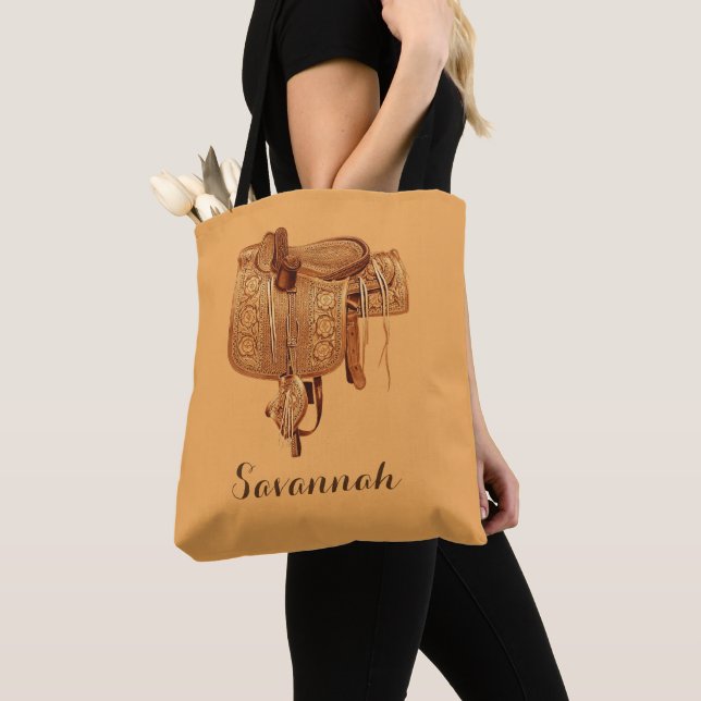 Bolsa Tote Ocidental,Saddle,Cowgirl, Cavalo Andando, Dia de a (Close Up)