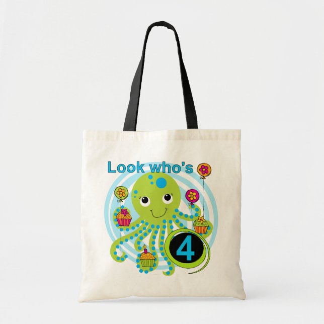 Bolsa Tote Octopus 4th Birthday T shirts e presentes (Frente)
