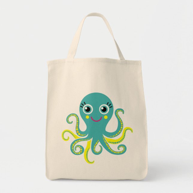 Bolsa Tote Octopus azul e amarelo (Frente)