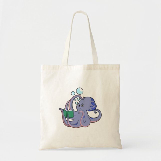 Bolsa Tote Octopus em Leitura com Livro (Frente)