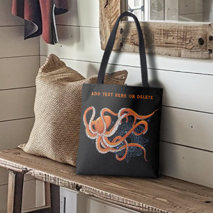 Bolsa Tote Octopus Orange Mandala Blue