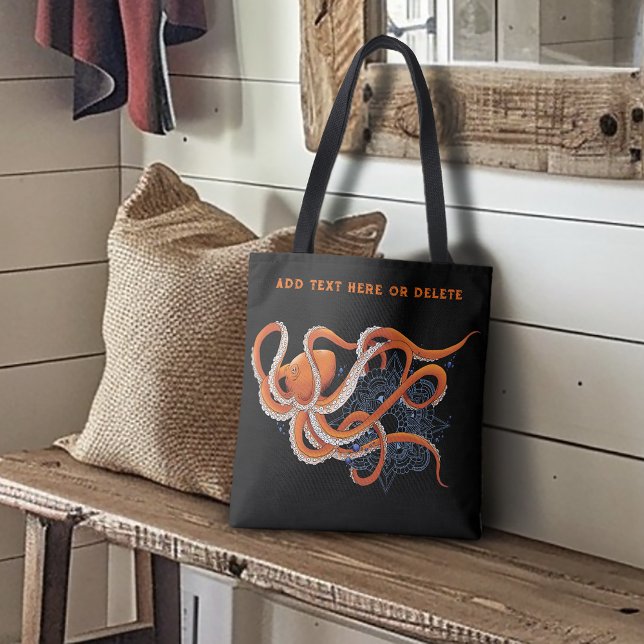 Bolsa Tote Octopus Orange Mandala Blue (Criador carregado)