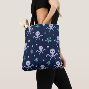 Bolsa Tote Octopus sob o padrão das crianças do mar