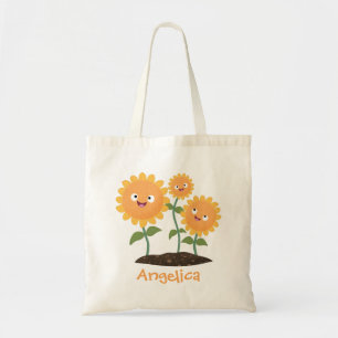 Bolsa Tote Óculos bonitos girassóis felizes sorrindo ilustr