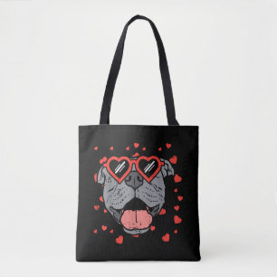 Bolsa Tote Óculos de Coração no Rosto de Pitbull Dia dos Namo