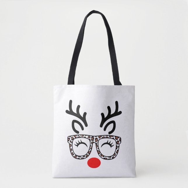 Bolsa Tote Óculos de Leopardo de Rena de Natal Feriado (Frente)