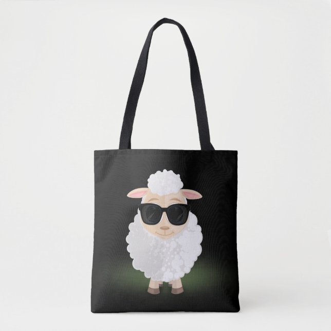 Bolsa Tote Óculos de Sol Cool Sheep Neon Verde Estético (Frente)