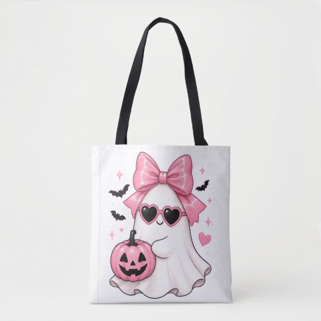Bolsa Tote Óculos de Sol Coração Fantasma com Laço Rosa (Frente)
