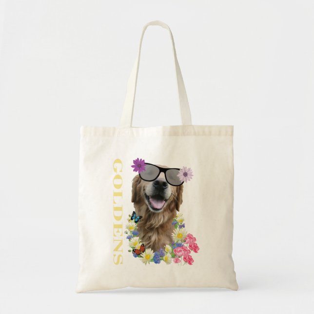 Bolsa Tote Óculos solares Flores do Retriever do ouro (Frente)