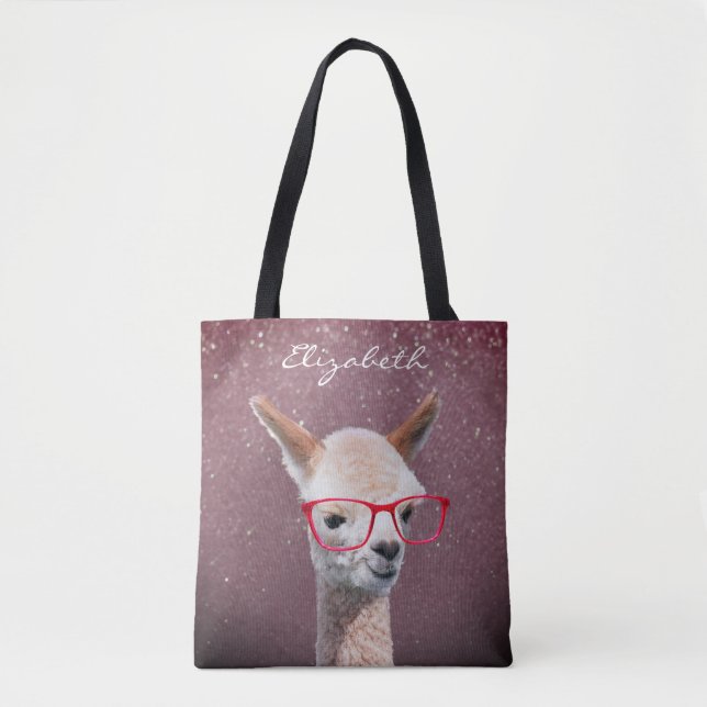Bolsa Tote Óculos Vermelhos de Alpaca, Brilho Lavanda para Pr (Frente)