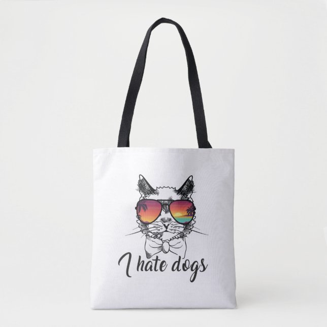 Bolsa Tote Odeio Cães Presentes Engraçados para Gato Amigo (Frente)