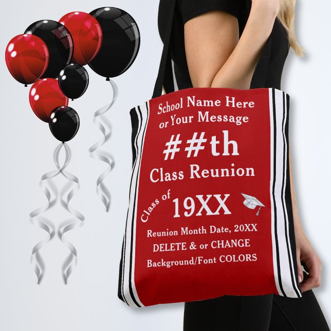 Bolsa Tote Ofertas de Reunião de Classe de excelente, ALTERAR (Great Class Reunion Gifts. 50 year class reunion gifts. 50 year class reunion ideas. Red and Black.)