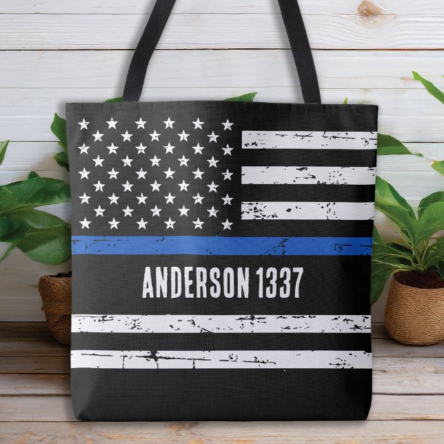 Bolsa Tote Oficial de Polícia Personalizado Linha Azul Fino P (Criador carregado)